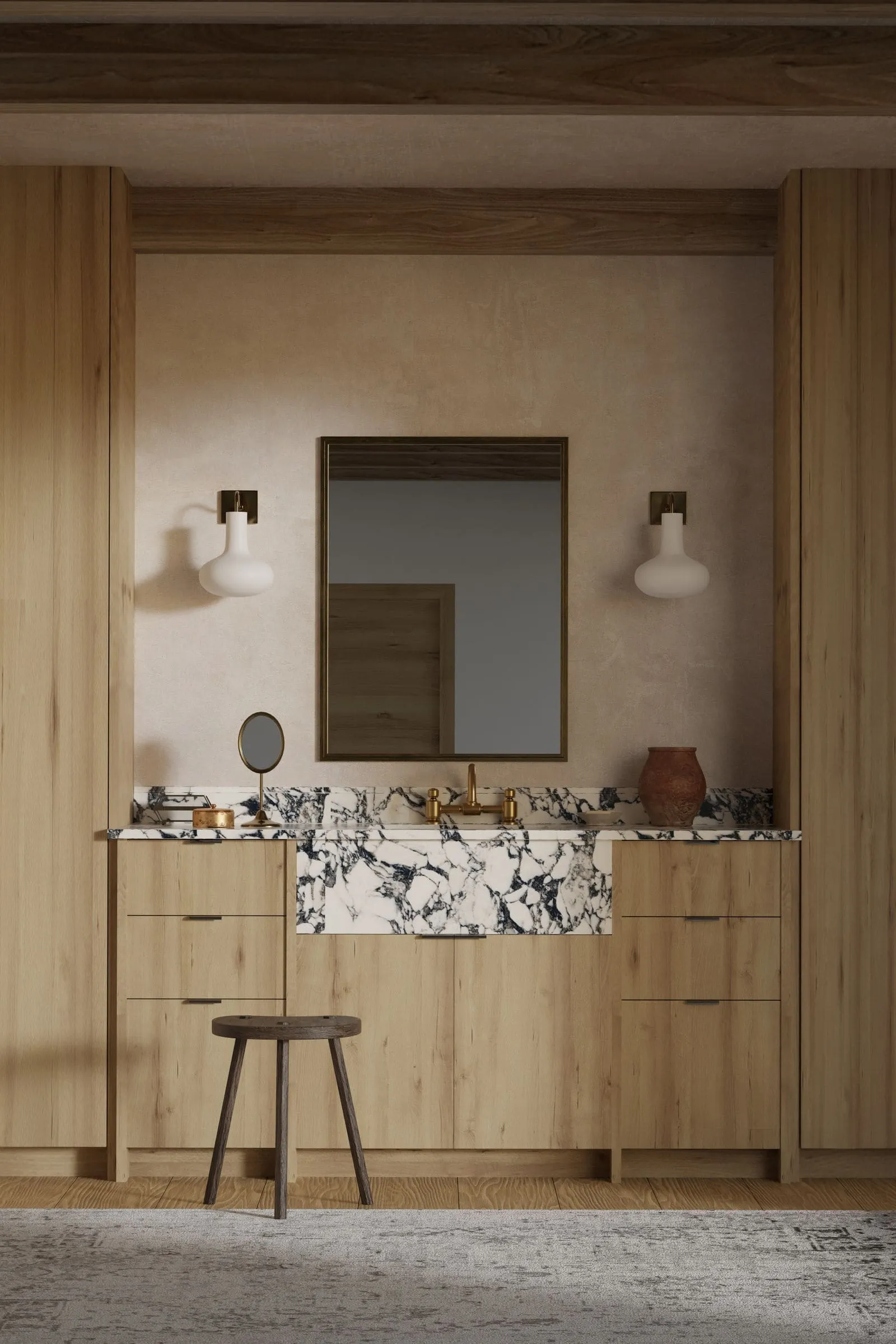 Salle de bain avec meuble vasque en bois